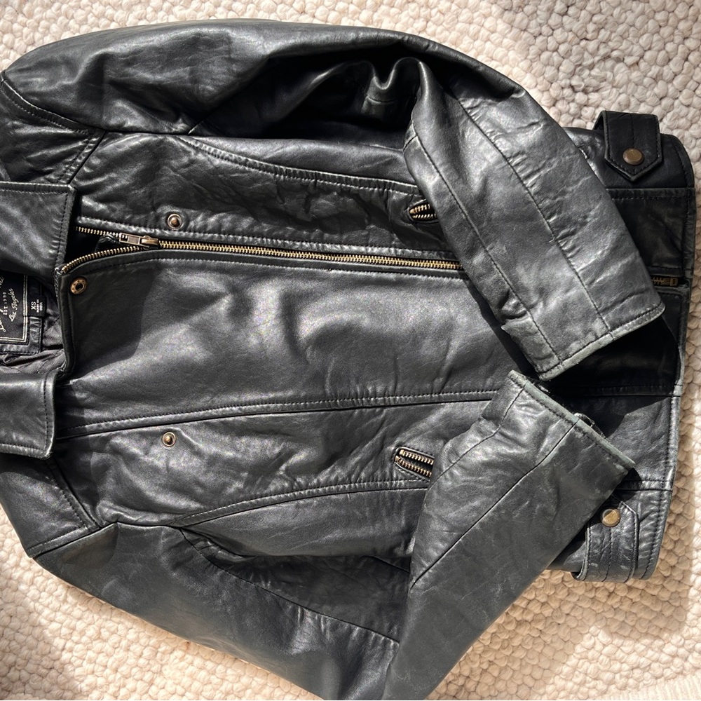 Lucky Brand Black Leather  Vintage  Jacket with Brass Accents